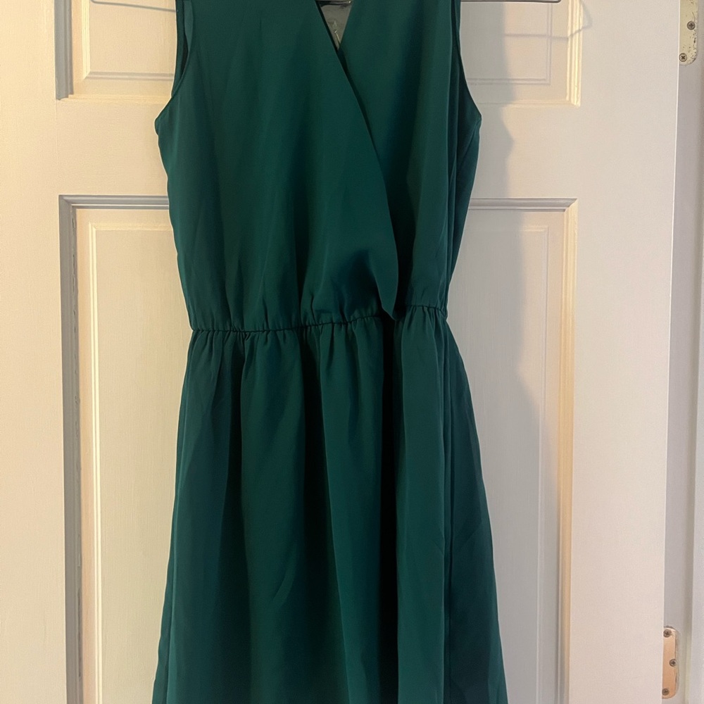 DKNY Teal V-Neck Mini Dress